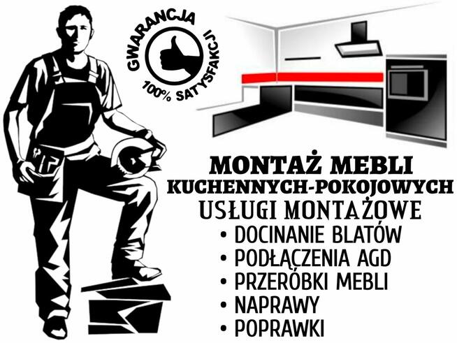 skręcanie→składanie→montaż mebli kuchennych→docinanie blatów