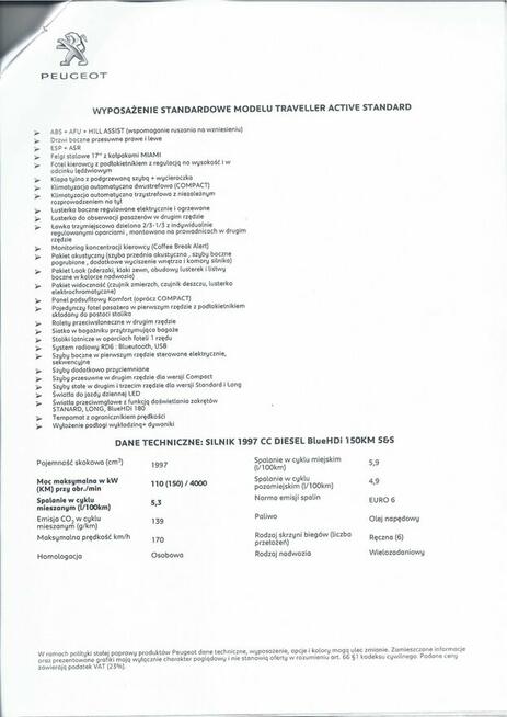 Peugeot Traveller 2.0 BlueHDi Standard Active