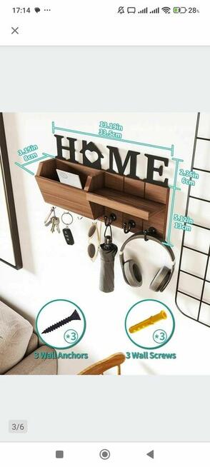 Półka szafka na Klucze Drewniana ścienna wisząca Regał