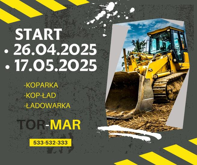 KURS - SZKOLENIE koparka, koparko-ładowarka, ładowarka