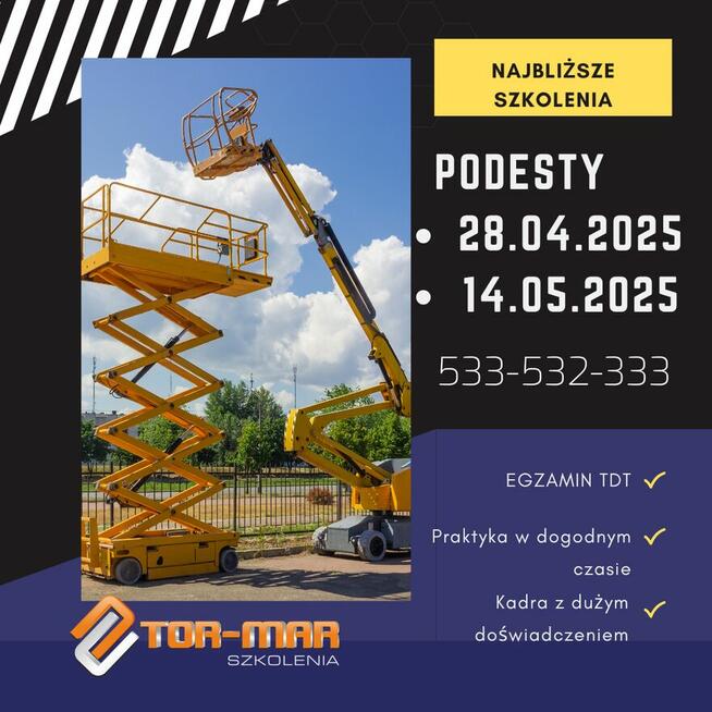 KURS - SZKOLENIE podest, zwyżka, podnośnik koszowy