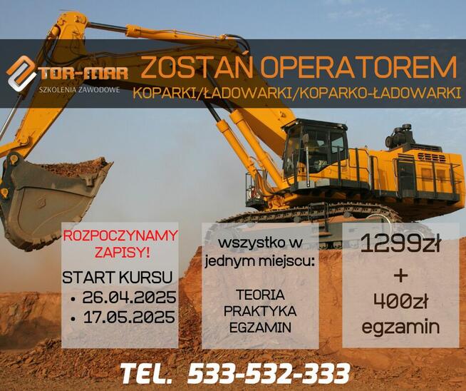 KURS - SZKOLENIE koparka, koparko-ładowarka, ładowarka