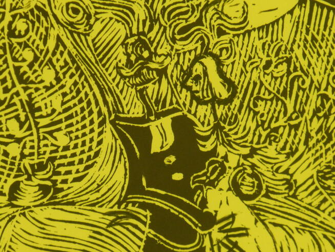 Grafika Linoryt Młoda para obraz oryginał od artysty.