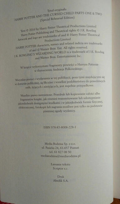 Harry Potter i przeklęte dziecko część 1. i 2. - J.K Rowli
