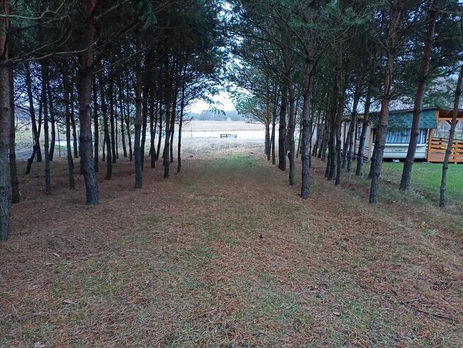 Działka nad jeziorem z linią brzegową, pomostem