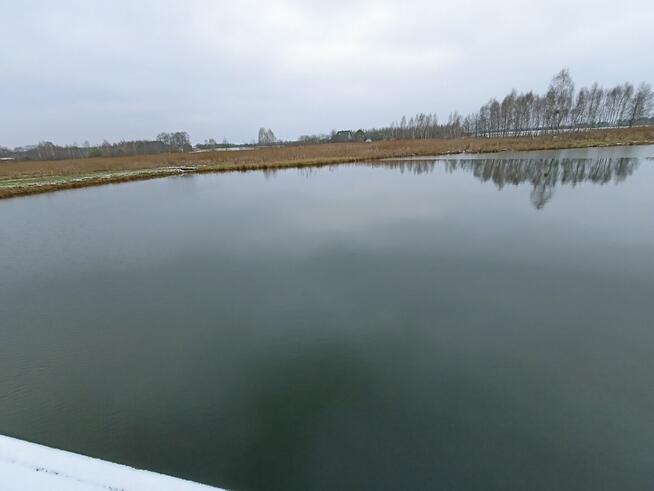 Działka nad jeziorem z linią brzegową, pomostem