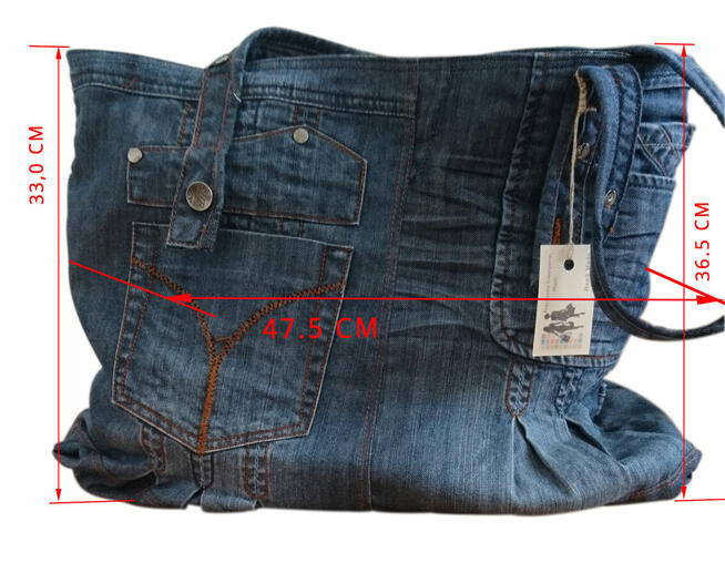 Torba - Worek z bufką, jeans, nowe - Hand Made - Upcycling.