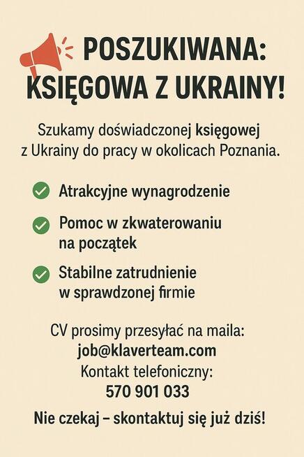 Poszukiwana: Księgowa z Ukrainy! Praca od zaraz!