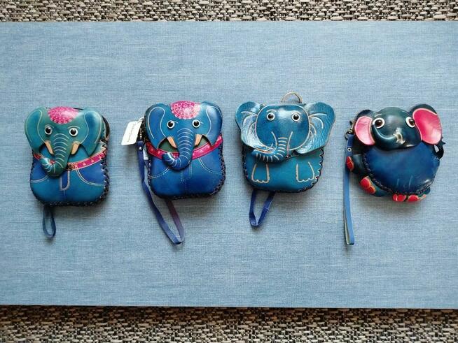 Skórzane portfele / etui w kształcie słoników