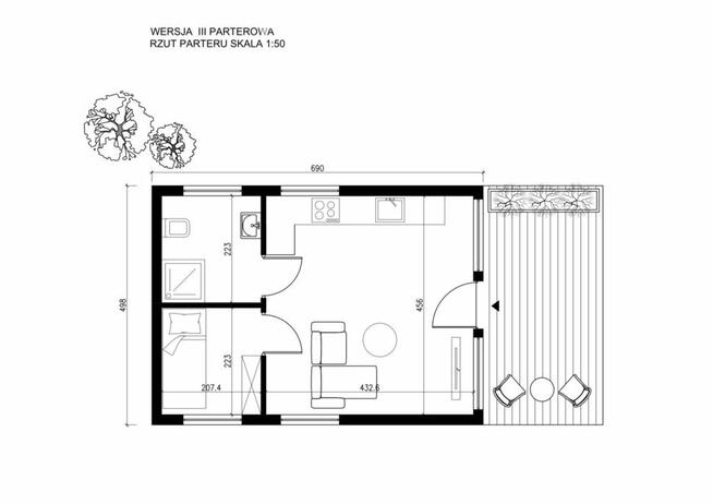 Nowy dom parterowy 35 m2 szkieletowy w 3mce