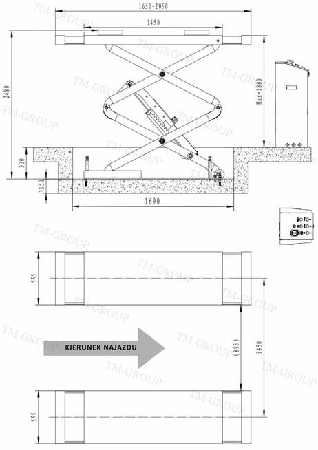 Podnośnik Nożycowy Podposadzkowy Warsztatowy 3,5 T 2,13 M