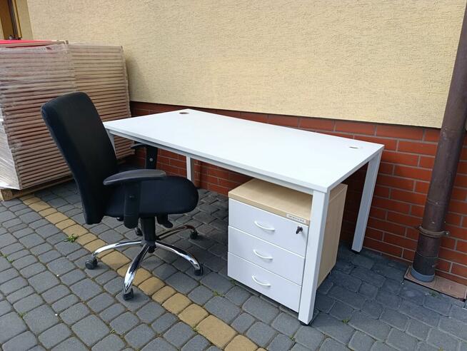 biurko stół biurowy 140-160/80 białe/buk