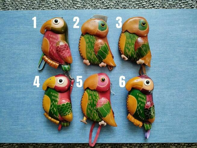 Skórzane portfele / etui w kształcie papużek