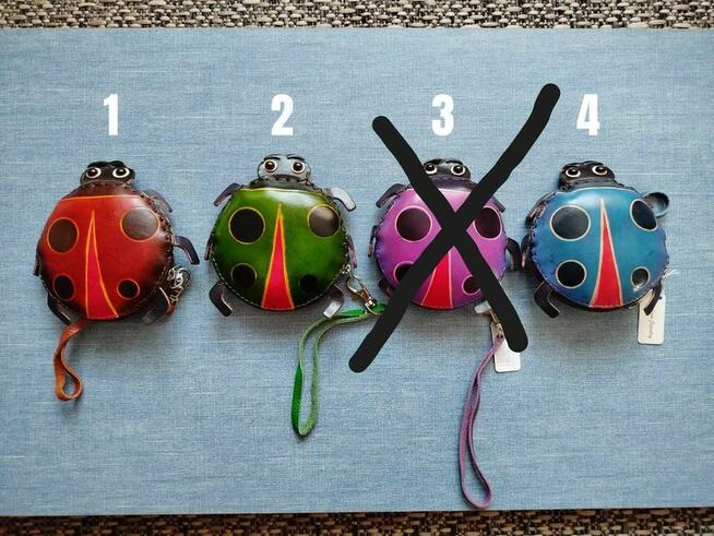 Skórzane portfele / etui w kształcie biedronek