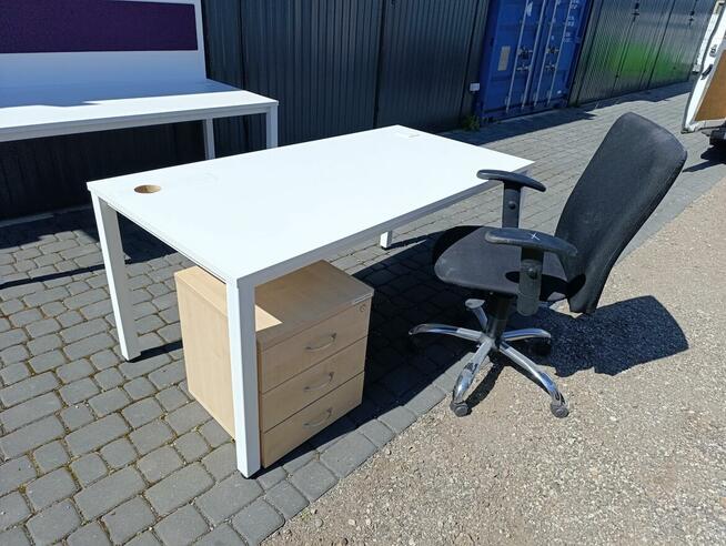 biurko stół biurowy 140-160/80 białe/buk