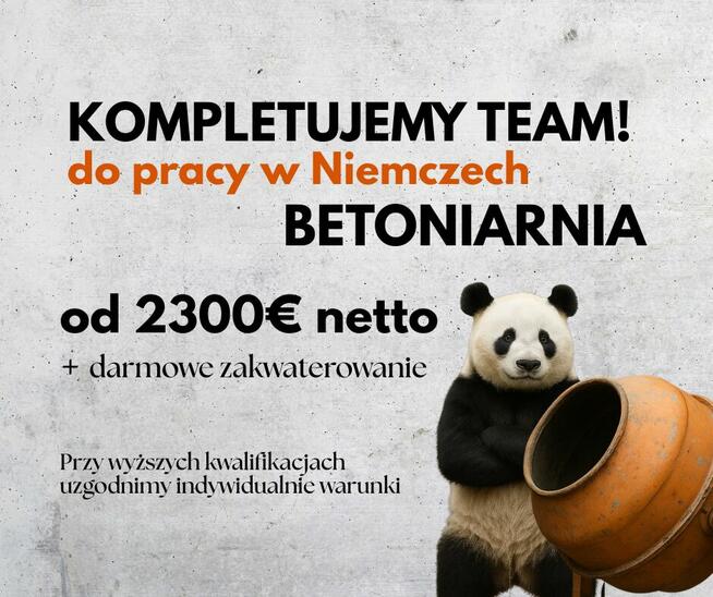 Pomocnik na betoniarni NIEMCY bez jęz darmowe zakwaterowanie