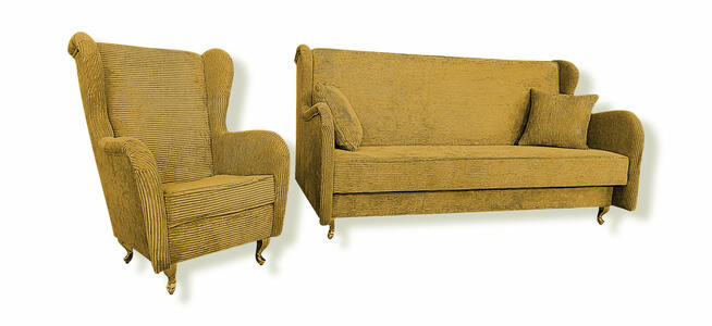 Wersalka i Fotel komplet rozkładane pojemnik sztruks NOWA