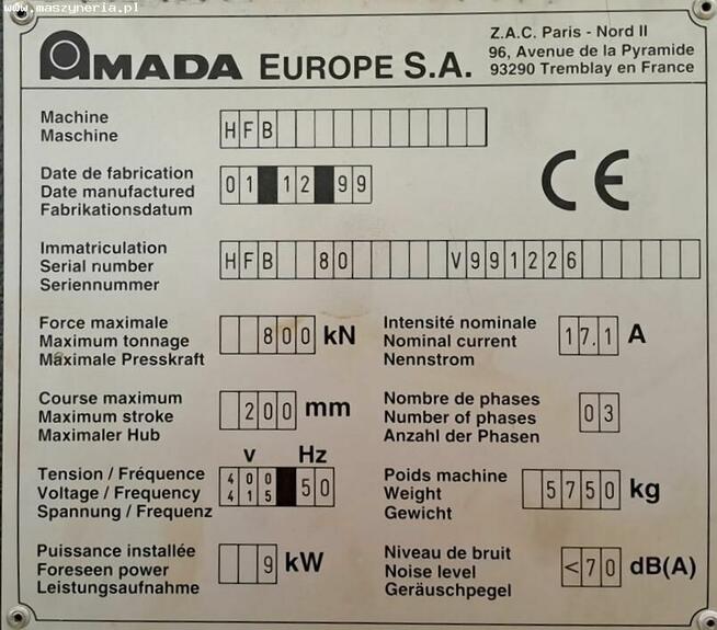 Prasa krawędziowa CNC AMADA HFB 80-25