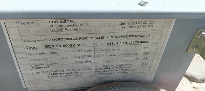 OGRZEWACZ POMIESZCZEŃ - RURA PROMIENIUJĄCA