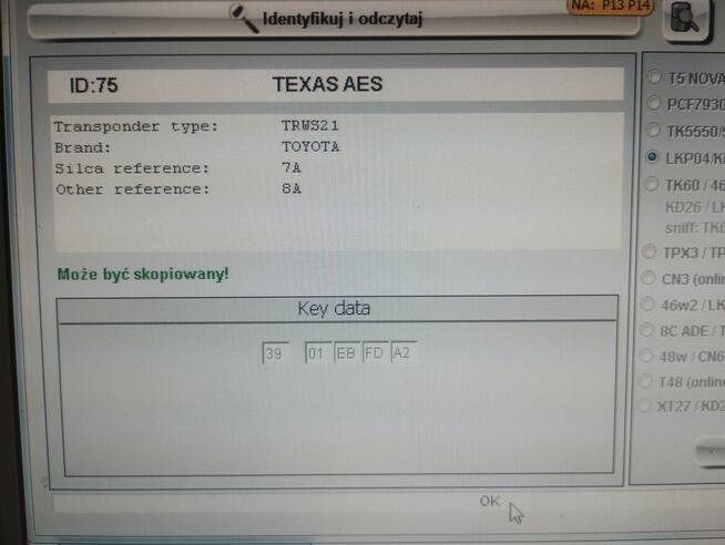 Brak kluczy Citroen C1 transponder 8A