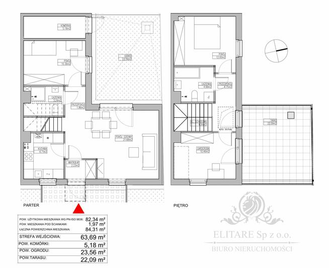 Mieszkanie Atrialne 82,34m2+ogr.23,56m2+ taras22,09m2+mp+komórka5,18m2/ Jagodno
