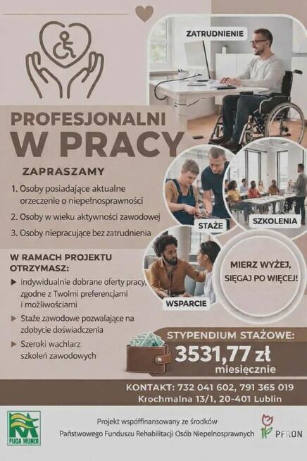Prace, staże, szkolenia zawodowe dla osób niepełnosprawnych