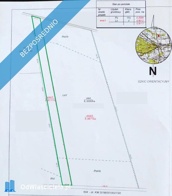 Las sosnowy 50-letni+pastwiska, 9111 m², Pustelnik