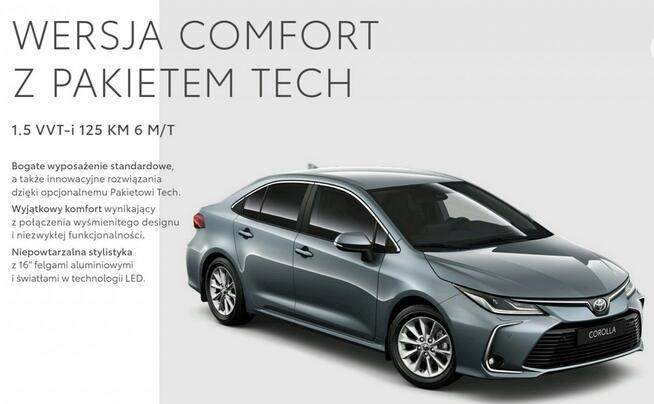 Toyota Corolla Wersja COMFORT z PAKIETEM TECH Fabrycznie Nowe Gwarancja Aso