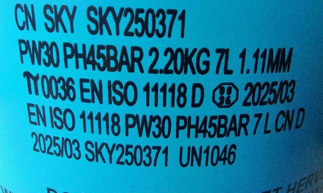 Butla po gazie Hel poj. 7l. (0,21m3) 45 bar BalloonGaz blue