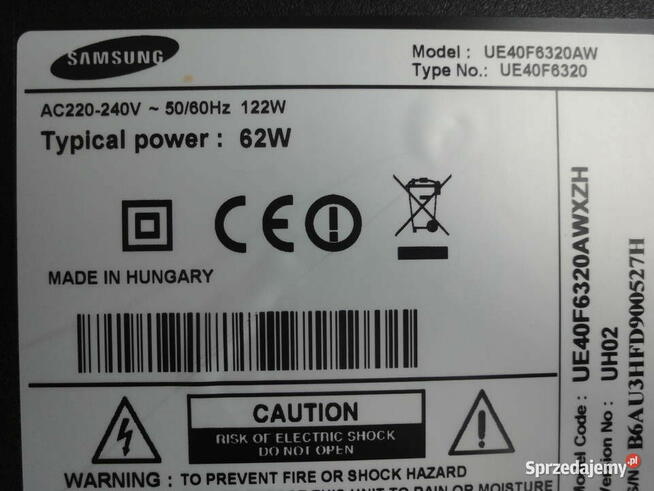 Telewizor SAMSUNG UE40F6320 -uszkodzony