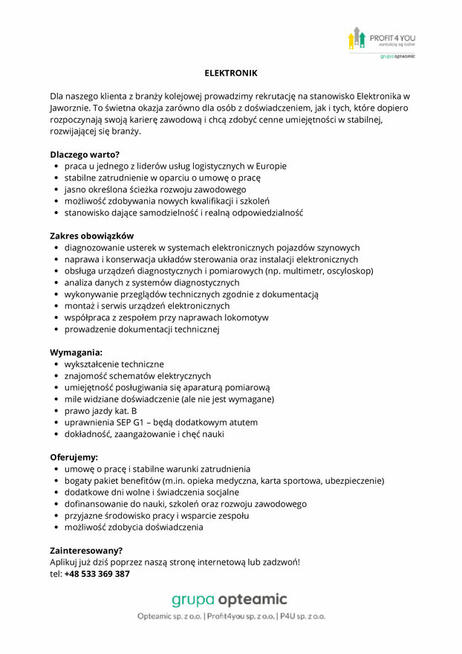 Praca od zaraz - Elektronik