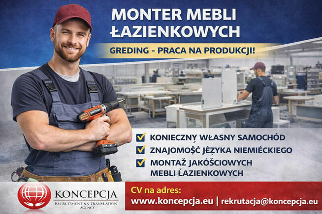 MONTER, MONTERKA MEBLI ŁAZIENKOWYCH (Greding-BD-BH-DE)