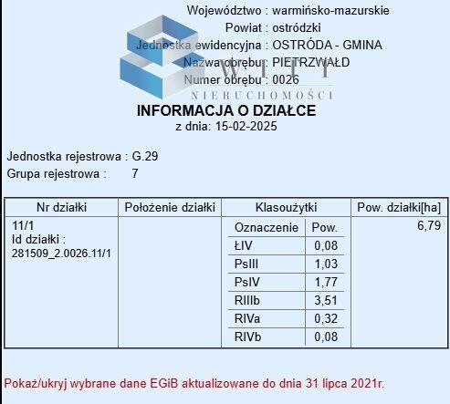 Działka rolna Pietrzwałd gm. Ostróda
