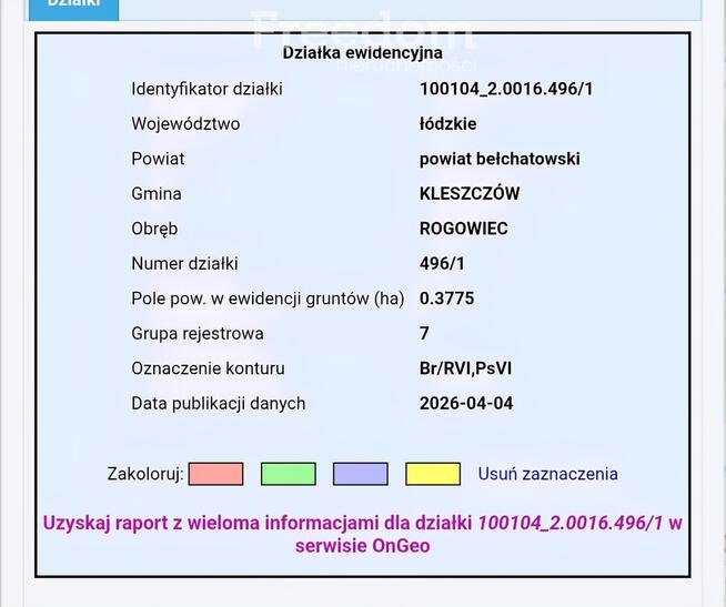 działka budowlana w Rogowcu, gmina Kleszczów