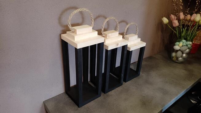 Lampion drewniany LOFT latarnia świecznik lampiony 3szt komp