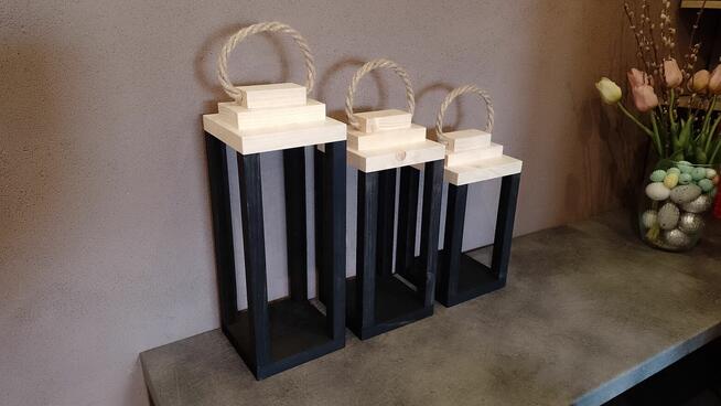 Lampion drewniany LOFT latarnia świecznik lampiony 3szt komp