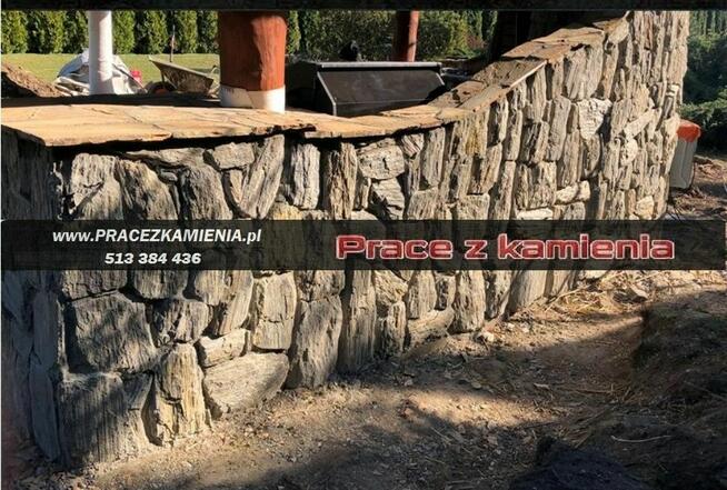 Elewacja z kamienia ogrodzenie z gnejsu grill kamienny piec