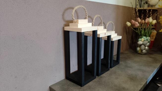 Lampion drewniany LOFT latarnia świecznik lampiony 3szt komp