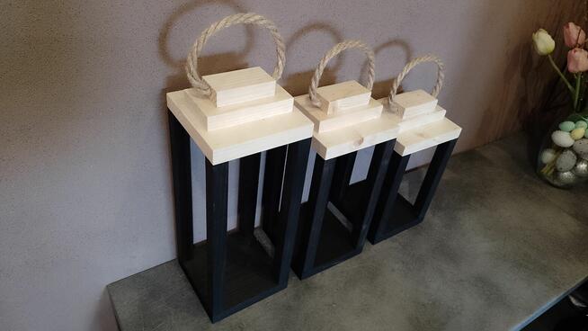 Lampion drewniany LOFT latarnia świecznik lampiony 3szt komp