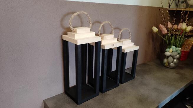 Lampion drewniany LOFT latarnia świecznik lampiony 3szt komp