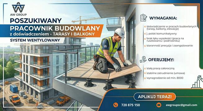Balkony i tarasy - praca całoroczna - Warszawa