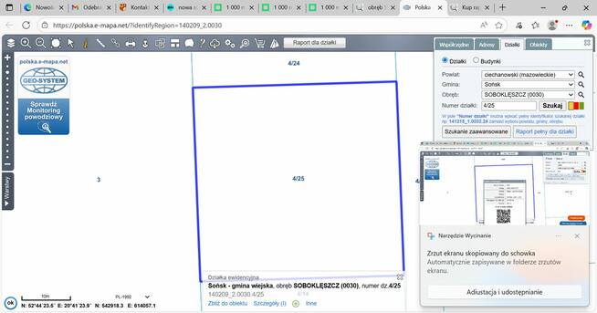 działka bud. prad wz ksiega wieczysta Sobokleszcz gm. Sońsk