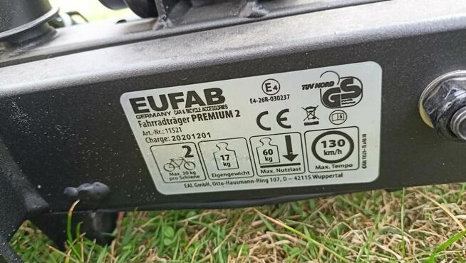 Bagażnik na hak Eufab Premium 2 rowery 13pin 60kg st.bdb