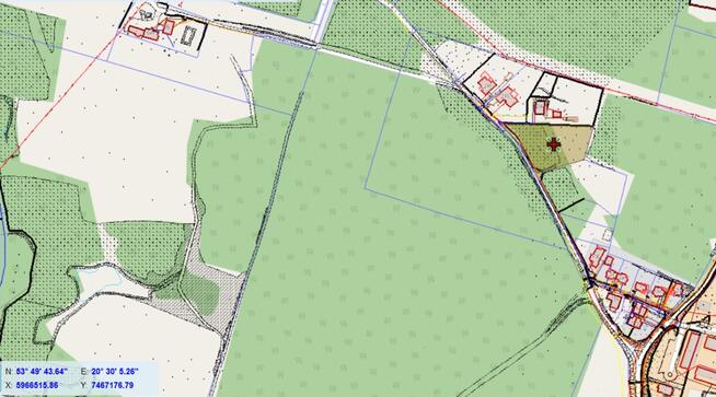 Działka z PNB Kieźliny - Olsztyn otoczona lasem