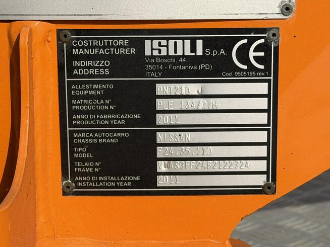 Nissan Cabstar Zwyżka Podnośnik Koszowy ISOLI PNT210 J Wysokość Podnoszenia 21m P7