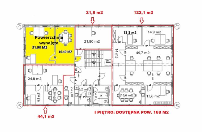 Komfortowe biura - 188, 122,1, 21,8 44,1m2 - możliwość najmu magazynu