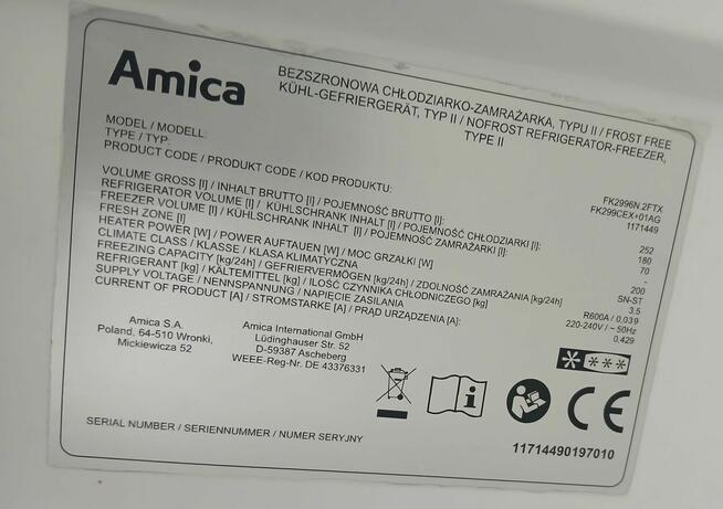 Chłodziarko-zamrażarka Amica