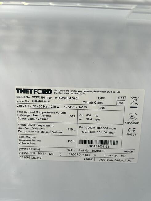 Lodówka absorpcyjna THETFORD N4145A 12V/230V/Gaz