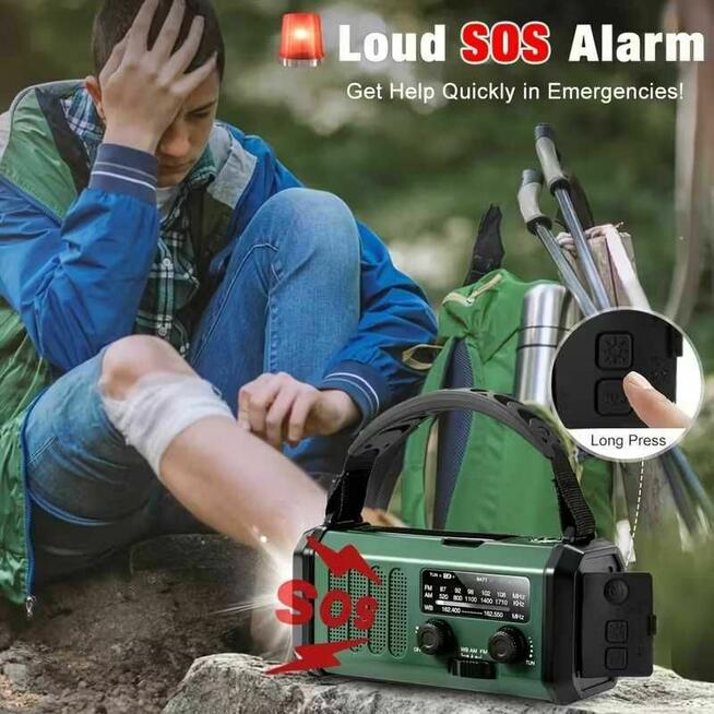 Domowe radio awaryjne z panelem solarnym i wskaźnikiem baterii