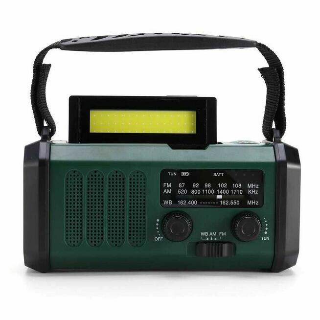 Radio awaryjne z powerbankiem i latarką – solar / dynamo / USB